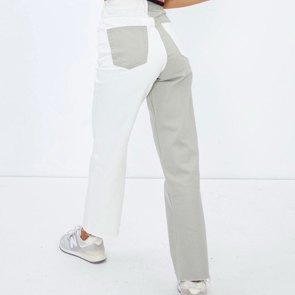 Missguided Two-Tone Gray and White Straight Leg Jeans - Picture 2 of 5